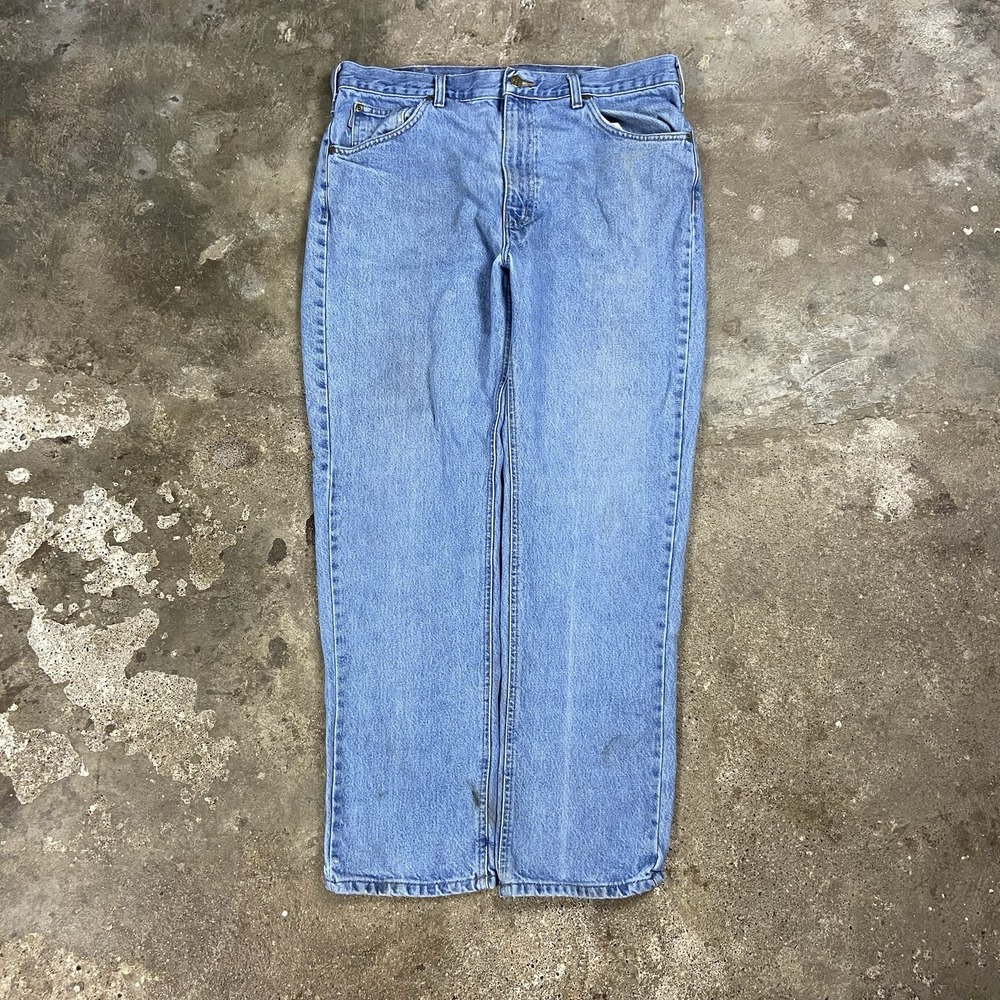 Carhartt Jeans Size 38x32 Blue Denim Light Wash Straight Fit Work Wear B18 STW